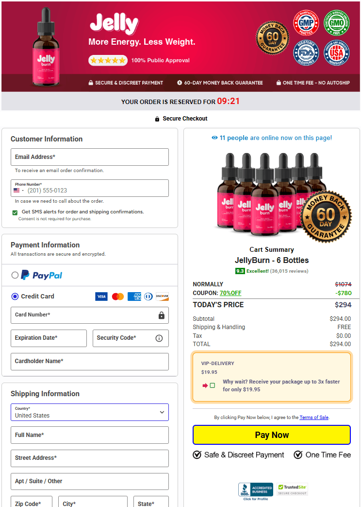 Jelly Burn order page